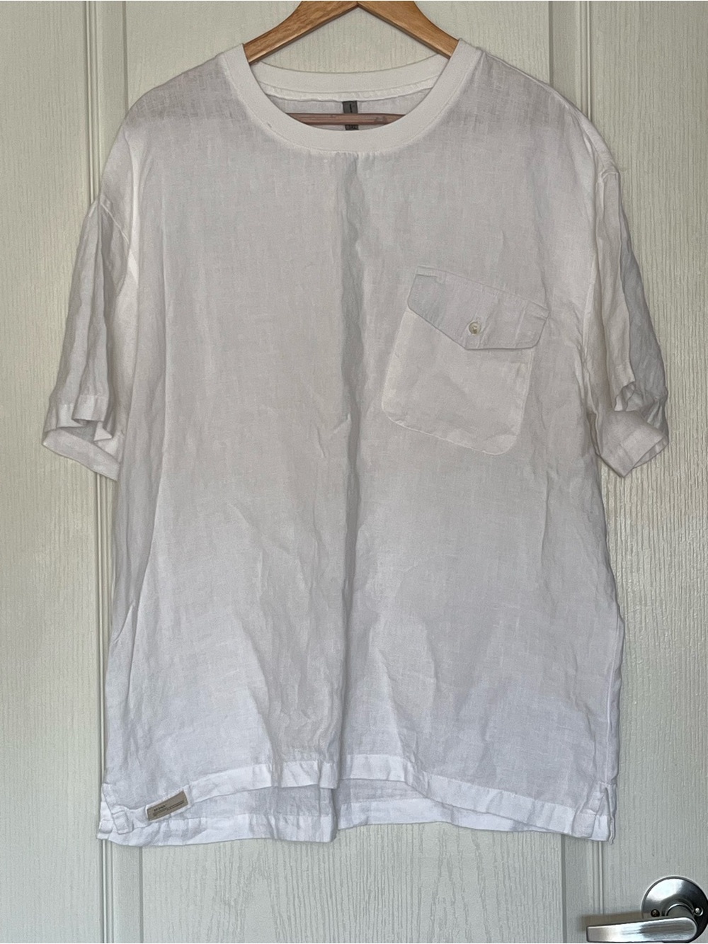 Oversized White 100% Linen Pocket Tee Shirt 3XL Oversized Breathable Boxy Fit